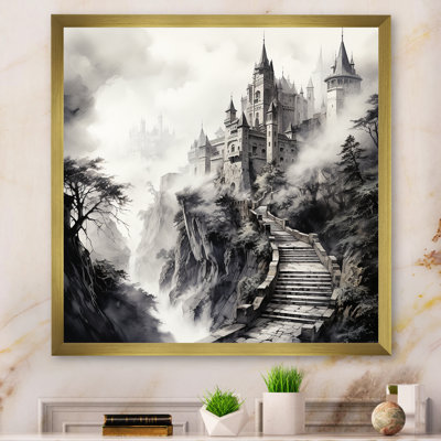 «Gray Foggy Fairytale Castle», art mural fantastique