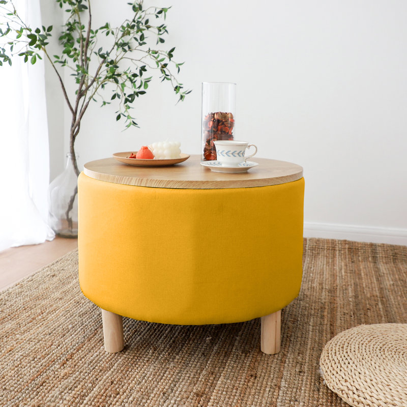 Table basse avec rangement en bois massif, Jaune