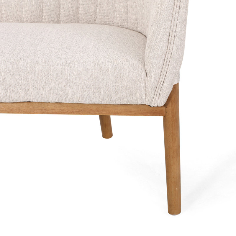 Beige de style Mid-Century moderne avec surpiqûres, pieds en bois d'hévéa brun, assemblage requis, coutures nécessaires