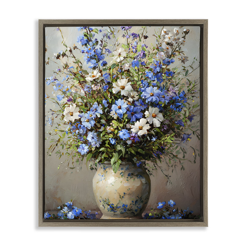 Cadre flottant Cerulean Flower Bouquet, design par Franklyn Gregory, Cadre flottant orme Montalcino, H 31 po x l 25 po
