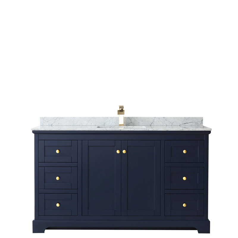 Ensemble de meuble-lavabo simple 60 po Avery, Bleu foncé, Or brossé