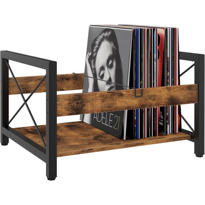 Vinyl Record Holder, Wooden Record Crate Fits Records, Vinyl Shelf Holds Up To 50-100 Albums, Dvds, Cds Or Files Wood Book Storage Stand Desktop Organ by 17 Stories