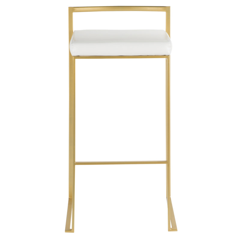 Ernestine Stackable Faux Leather Stool, Bar Stool (30" Seat Height), White/Gold