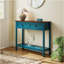 Console de style campagnard avec 2 tiroirs et tablette de rangement inférieure pour le vestibule, table d'appoint rustique avec tiroir de rangement et tablette pour le salon, couloir (bleu pagode)