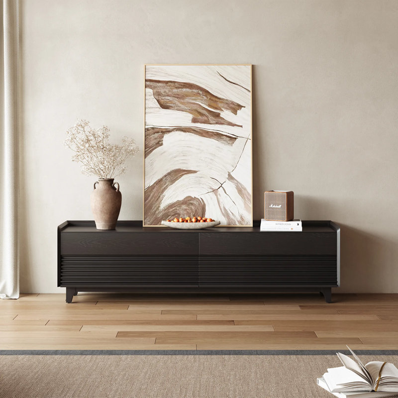 Meuble télé Mid-Century moderne avec lumière DEL, entièrement assemblé, H 22,44 po x L 79 po x l 15,75 po, Noir