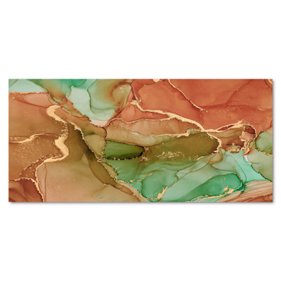 Turquoise et brun luxueux abstrait fluide V - peinture sur toile
