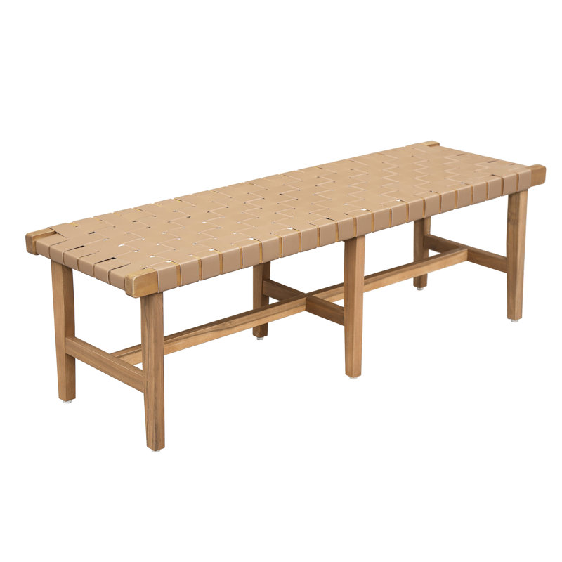 Elegant Woven Pu Leather Wood Bench For Bedroom Footrest And Decoration, Stable - 55.27 In Depth, 16.33 Width, 18.97 Lb Weight With Seating Decoration 17.77 Height