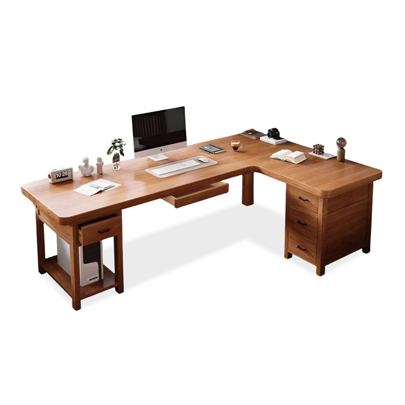 Bureau rectangulaire en L en bois massif, Retour à droite, 29.53" H x 70.87" W x 47.24" D