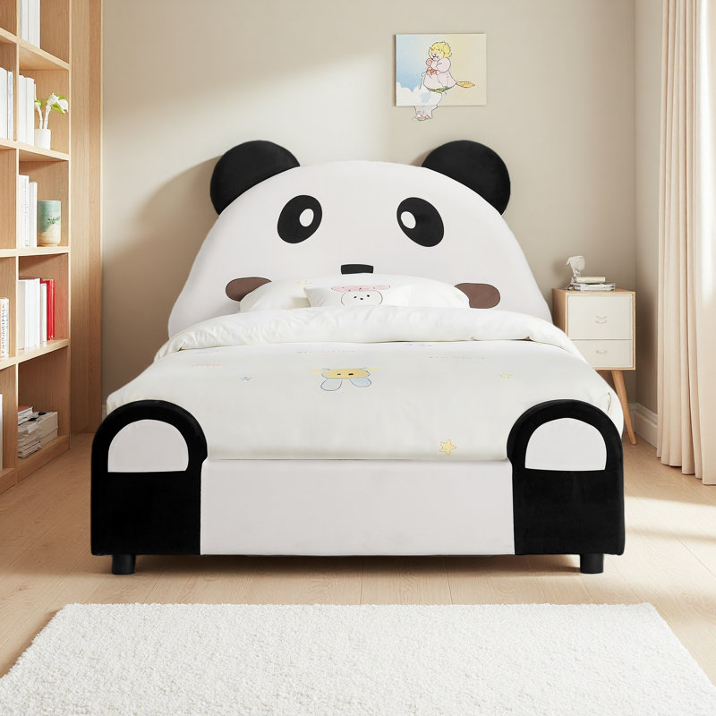 Twin Size Cute Panda-Shaped Kids Bed With Safety Soft Padded Edges