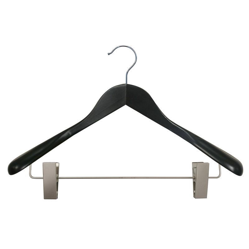 Cintres évasés en bois avec pinces pour costume / manteau, Noir