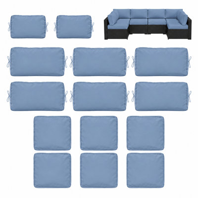 14-Piece Haze Blue Outdoor Cushion Cover Set for 7-Piece Wicker Rattan Sectional Sofa