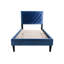 Lit simple contemporain en velours bleu marine, tête de lit ajustable, pieds de soutien centraux pour structure stable, revêtement en velours-129996485