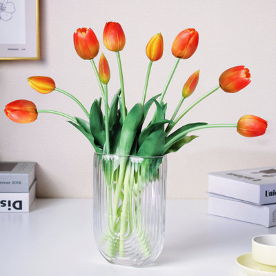 Faux tulipes de 16 pouces de qualité supérieure au toucher véritable, fleurs artificielles avec boutons, tige flexible facile à façonner, faux tulipes (vase non inclus), ensemble de 10
