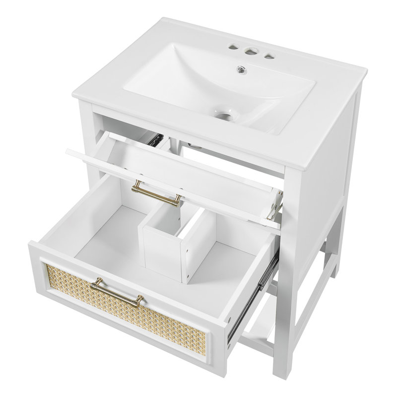 Meuble-lavabo simple 24 po avec plateau en céramique, Blanc