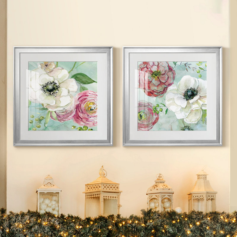 Asbury Garden Bloom III - ensemble de 2 reproductions d'art encadrées, H 17,5 po x l 35 po x P 1,5 po, Blanc