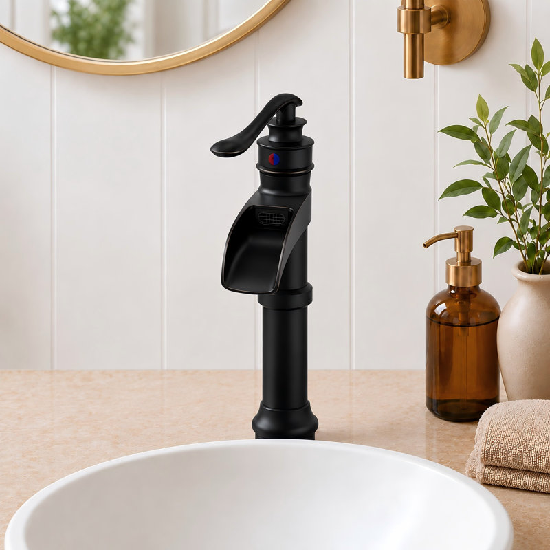 Déluge en cascade déluge noir mat, poignée simple avec bonde, Noir mat