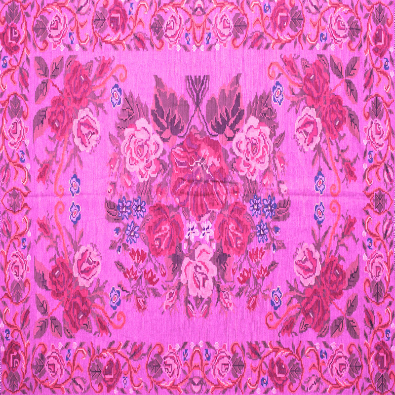 Tapis rose tissé à la machine KPRAS, Carré 7 pi