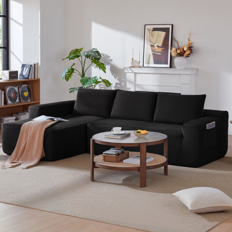 97” L-shaped Modular Sectional Sofa, Cloud Couch With Oversized Chaise Lounge, Deep Seat Boneless Memory Foam Couches For Living Room,no Assembly Required,corduroy,storage.