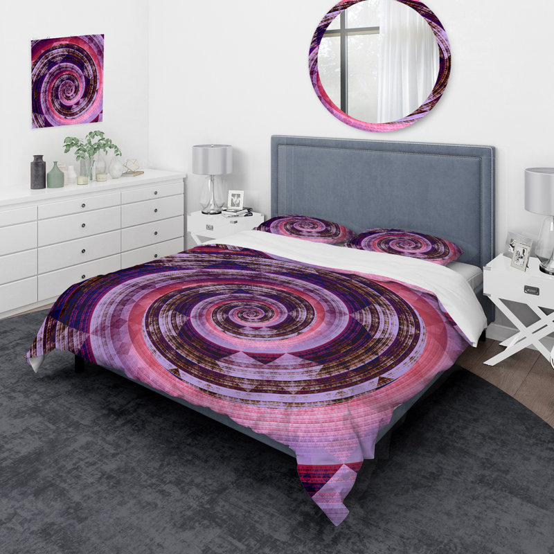 Rose et spirale mauve - ensemble de housse de couette moderne - microfibre de polyester
