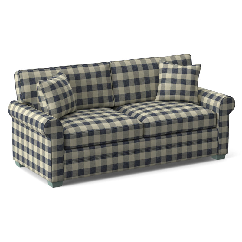 Bedford Sofa, Frost White Finish, Blue Buffalo Check; 0120-61