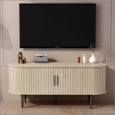 Meuble télé, console de télévision moderne de 47 po avec compartiment de rangement et porte coulissante, centre de divertissement pour jeux vidéo avec armoire pour salon, chambre à coucher, bureau