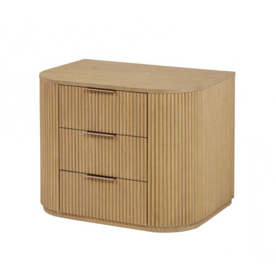 Fluted Solid Wood Nightstand, Modern Bedroom Furniture 3-Drawer Bedside Table