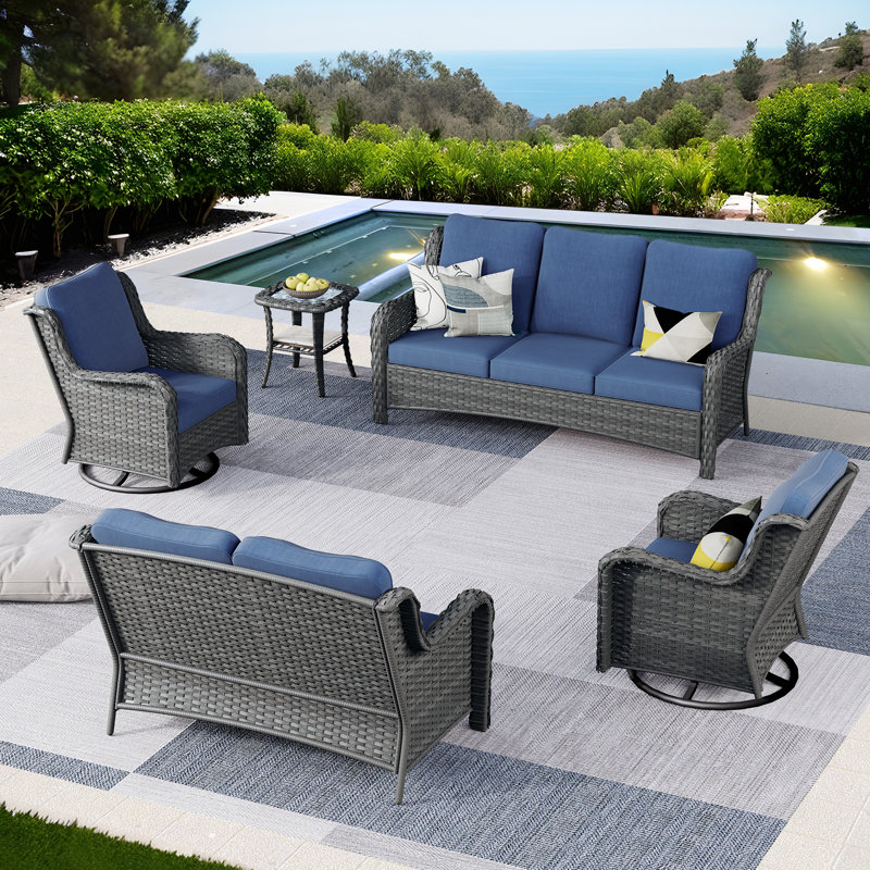 Ilkeston 7 - Person Outdoor Seating Group with Cushions, Gray, Gray