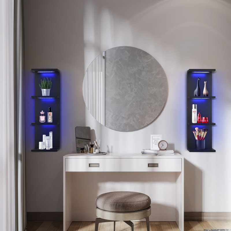 29.99''H 4-Tier Wall Shelf with RGB Lights, Black