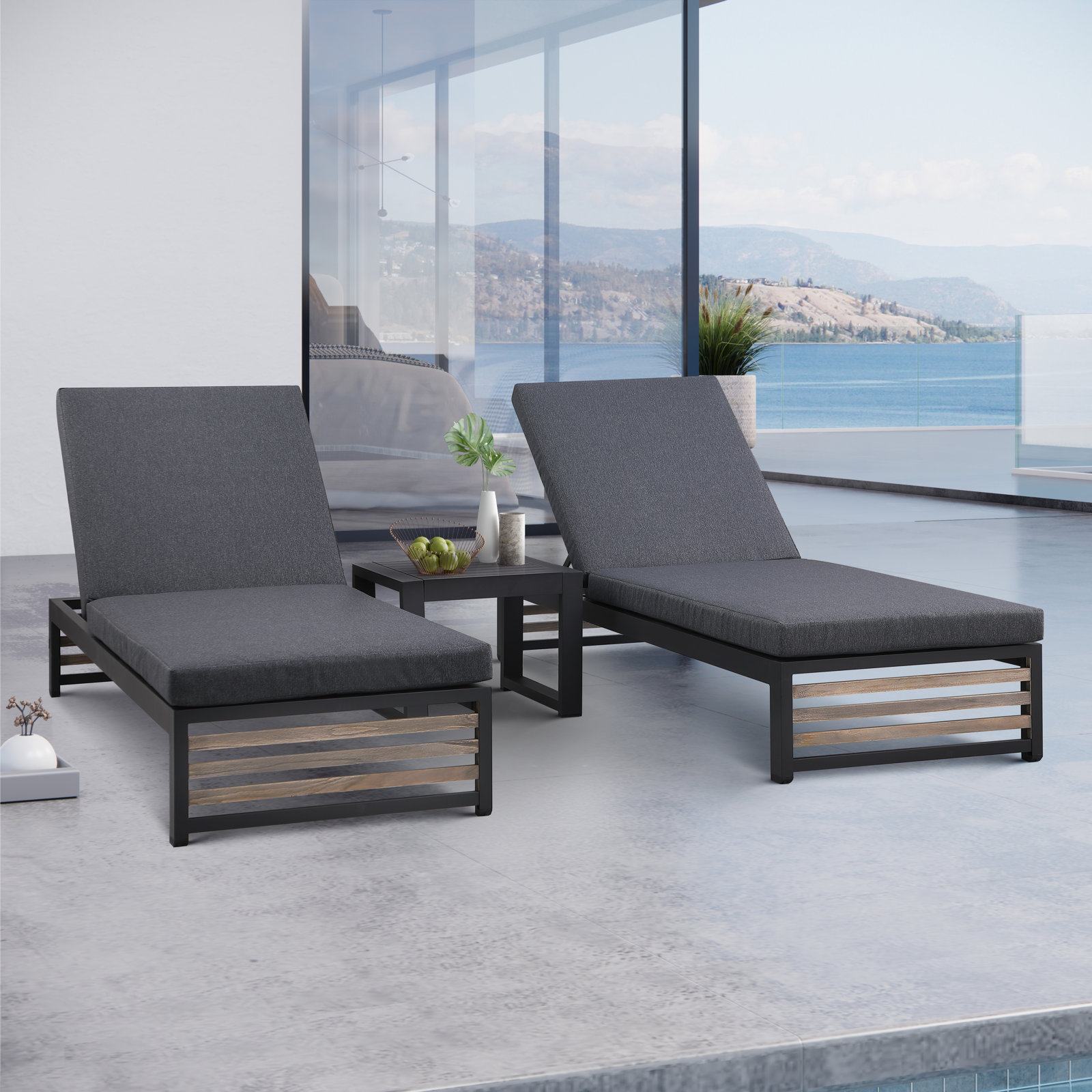 Pawni Teak Outdoor Chaise Lounge, Charcoal