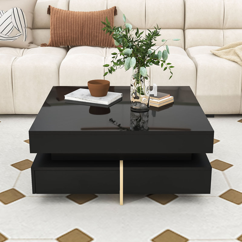 Table basse moderne ultrabrillante avec rangement spacieux et surface résistante aux égratignures, Noir