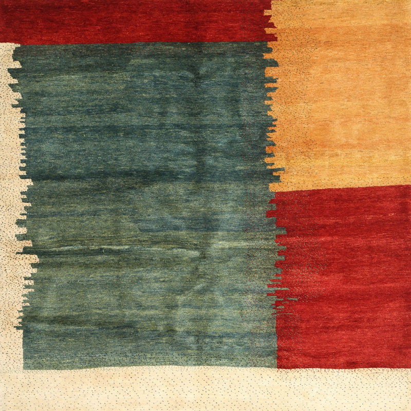 Tapis gris foncé/bleu marine/beige contemporain, Carré 3 pi