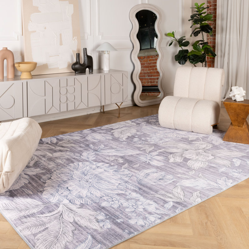 Rug Branch Serena 5' x 8' (5'3" x 7'7") Beige/Grey Floral Indoor Area Rug, Transitional, Medium Pile, Stain-Resistant Carpet - Living Room, Bedroom, Dining Room, and Kitchen