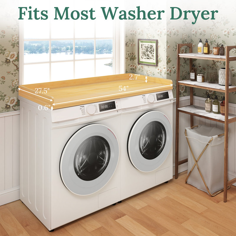 27.5" X 54" Laundry Countertop For Washer & Dryer - Modern Organization Shelf With Anti-Slip Base & Protective Edge, Natural
