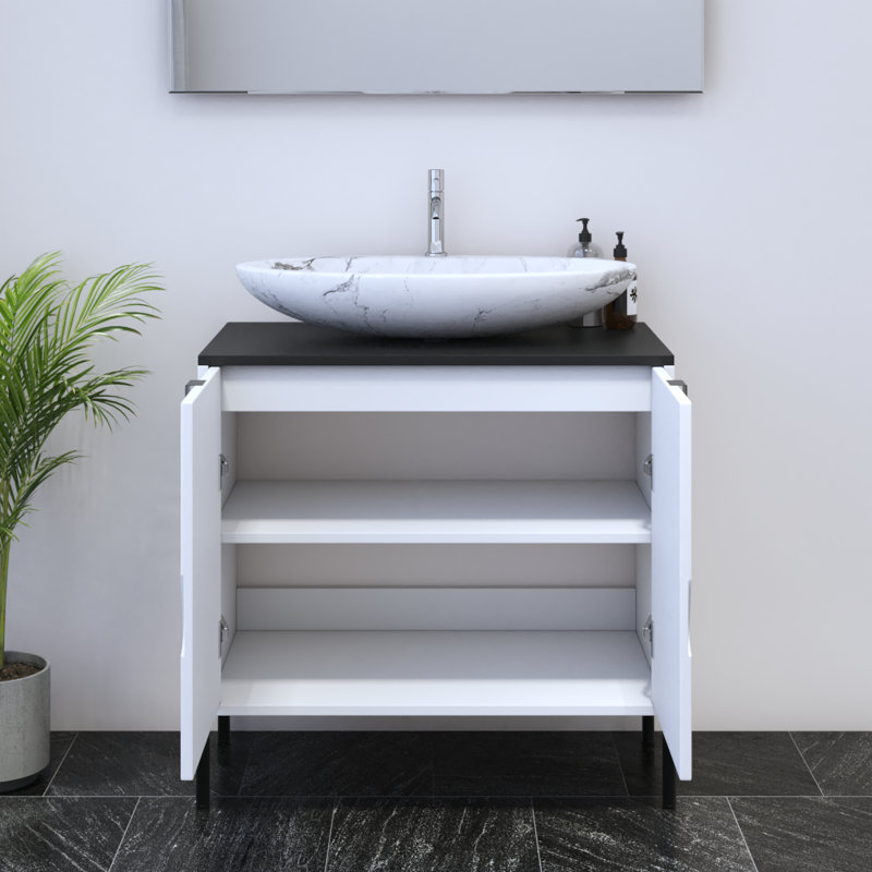 Ensemble de meuble-lavabo simple 31,5 po avec plateau Karalea, Blanc, Noir