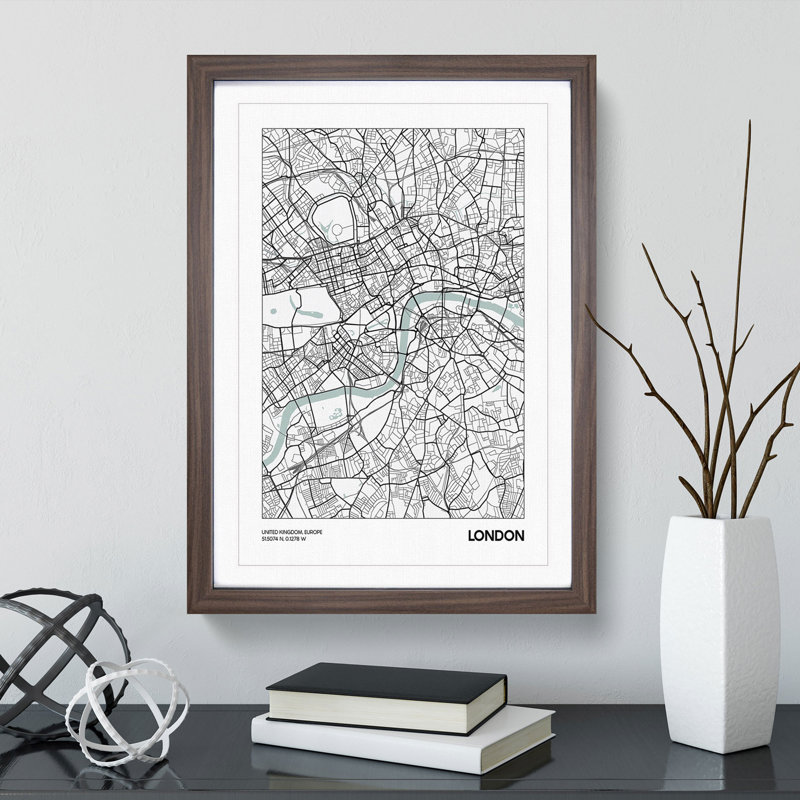 Map London UK - Framed Print, 90cm H x 65cm W x 2cm D, Walnut