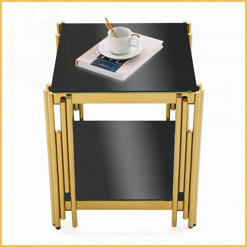Table basse en acier inoxydable doré Glam - Plateau en verre trempé facile à nettoyer pour le salon et amp; Chambre à coucher