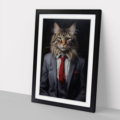 Cat In A Suit No.8 - Single Picture Frame Print on Wood