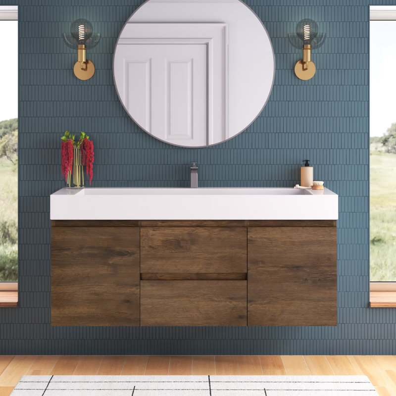 Babajide Bathroom Vanity with Acrylic Top, Rosewood