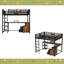Grand lit mezzanine avec bureau et tiroirs de rangement en tissu non tissé, cadre de lit mezzanine en métal avec échelles, sans nosie et sans sommier