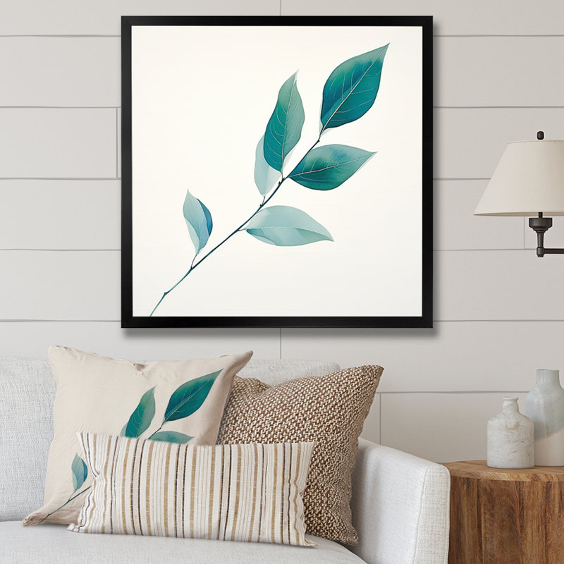 «Teal Tranquility Leaf Expression» sur toile, Cadre simple noir, H 16 po x l 16 po x P 1 po