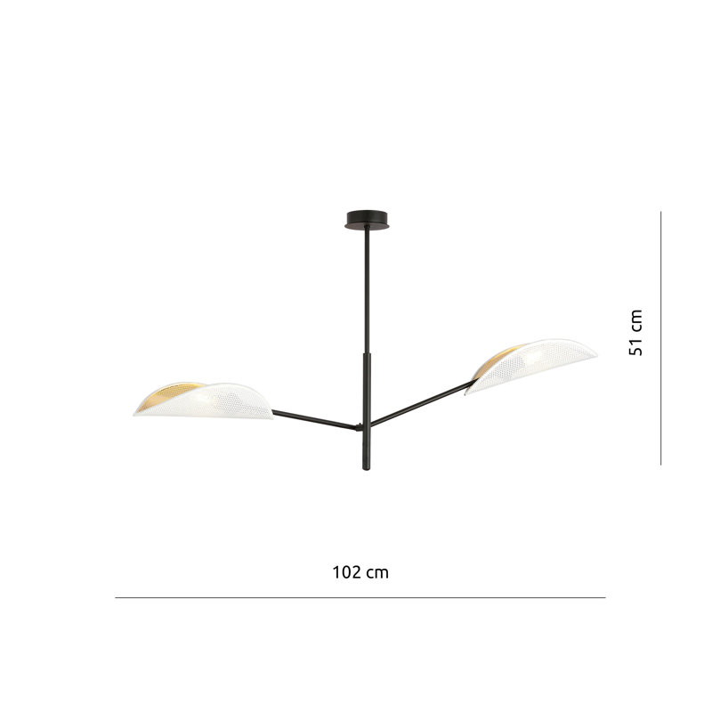 2 - Light Chandelier, White/Gold