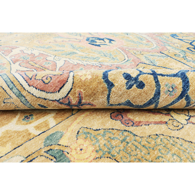 Hand Knotted Wool Oriental Area Rug in Camel, Rectangle 6' x 9'