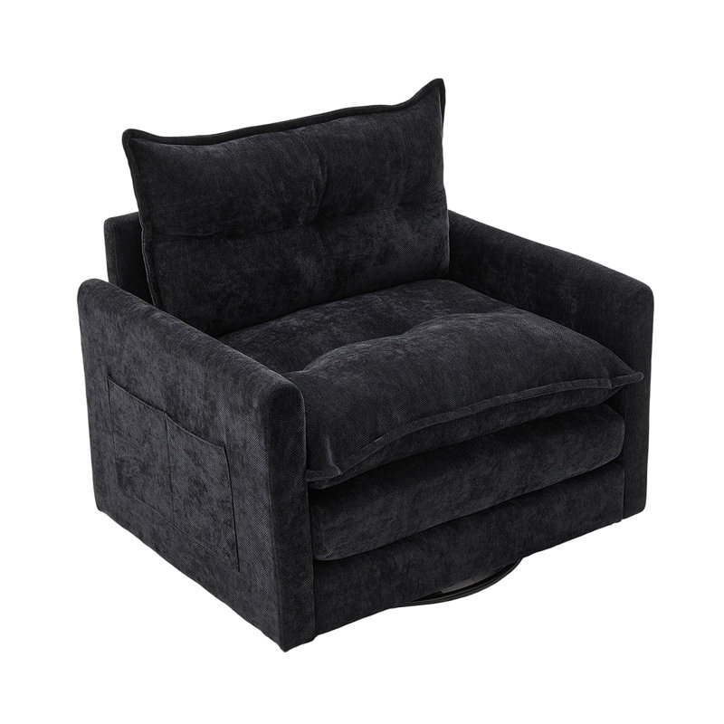 UNITED WE WIN Swivel Barrel Chair - Mid Century Modern Chair, Thick Padded Arm Chair With Solid Metal Base, Comfortable Single Sofa Chair, Swivel Accent Chair For Living Room Bedroom