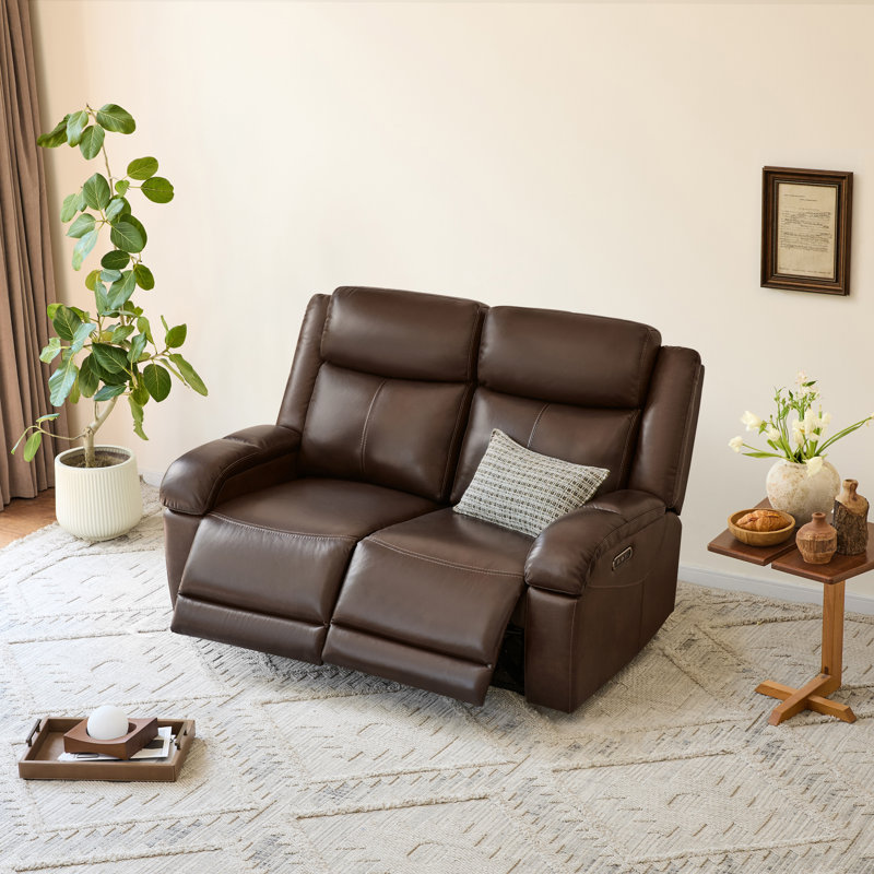 Canapé inclinable électrique en cuir véritable Mejas, Marron foncé, 2