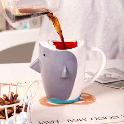 13.5 Oz Funny 3d Shark Ceramic Coffee Mug, Cute Gray White Cartoon Handmade Figurine Tea Cup