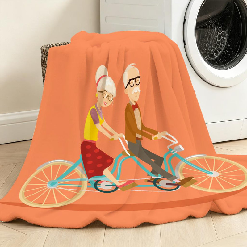 Jeté en molleton transparent ultra doux, imprimé grand-père sur bicyclette, Throw 50" x 60"