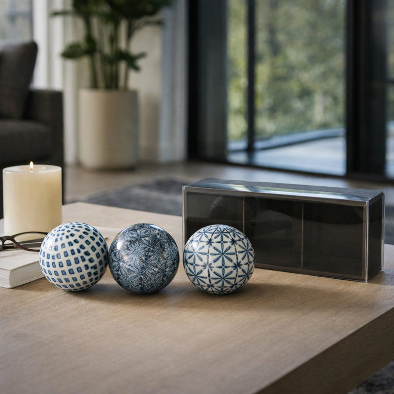 Elegant Ceramic Painted Orbs for Home Decor Accent - Decorative Object for Living Room, Shelf Display, or Office Desk - 4"
