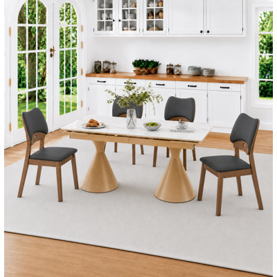 Ensemble de table de salle à manger extensible de 54 à 78 po avec chaises en similicuir et bois massif
