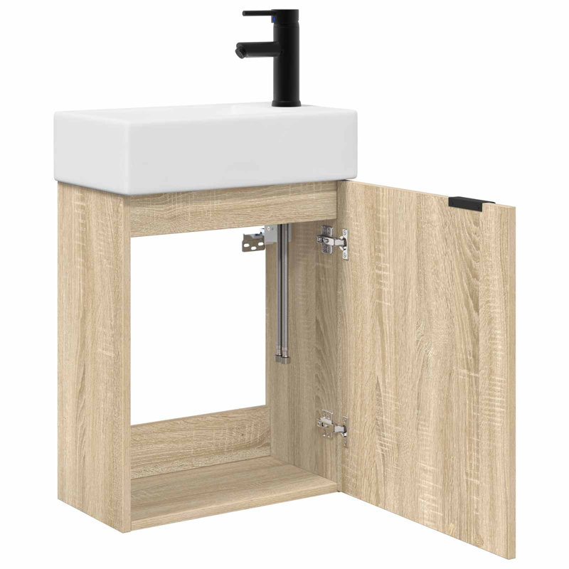 Single Bathroom Vanity with Ceramic Basin, Sonoma Oak