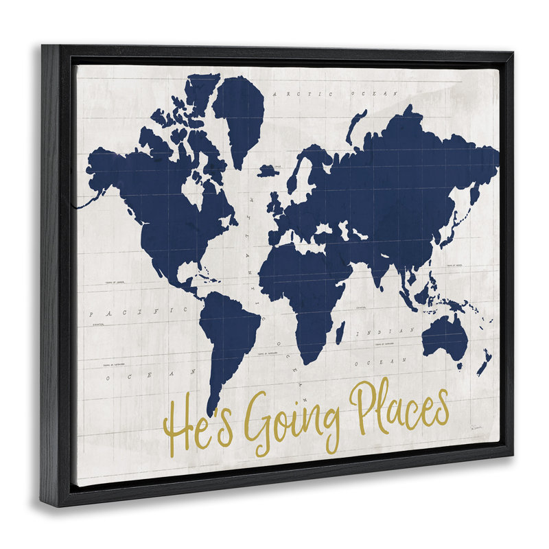 "Going places Boy's Map", art mural sur toile flottante noire par Sue Schlabach, Cadre flottant noir de jais